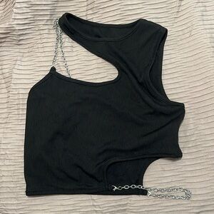 Chain Detail Asymmetrical Crop Top